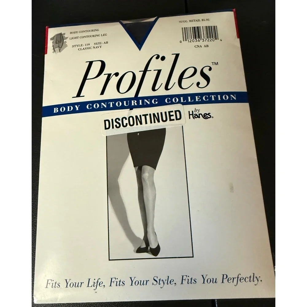Hanes Womens AB Pantyhose Classic Navy Profiles Body Contouring Vintage 1995 NEW